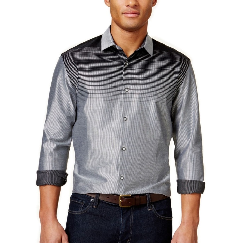 Alfani Mens Ombre Button Up Shirt black combo